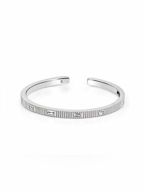 Kendall & Kylie Polished Silver Ridged Cuff with Baguette Crystals